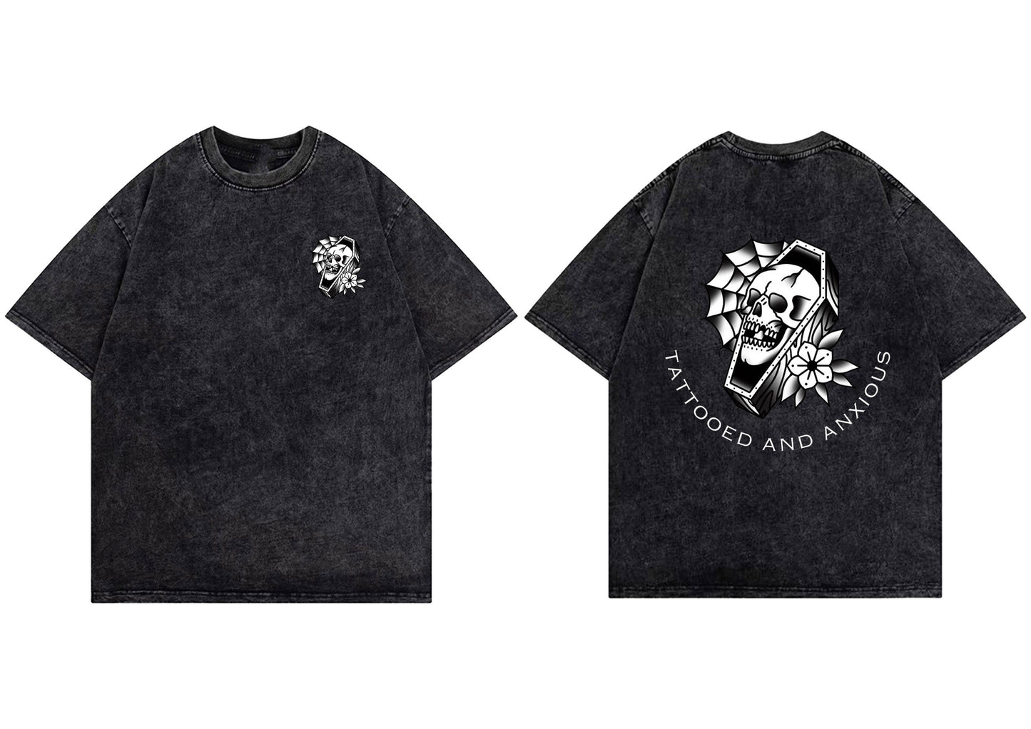 Tattooed & Anxious Heavyweight Tee Acid Wash Black